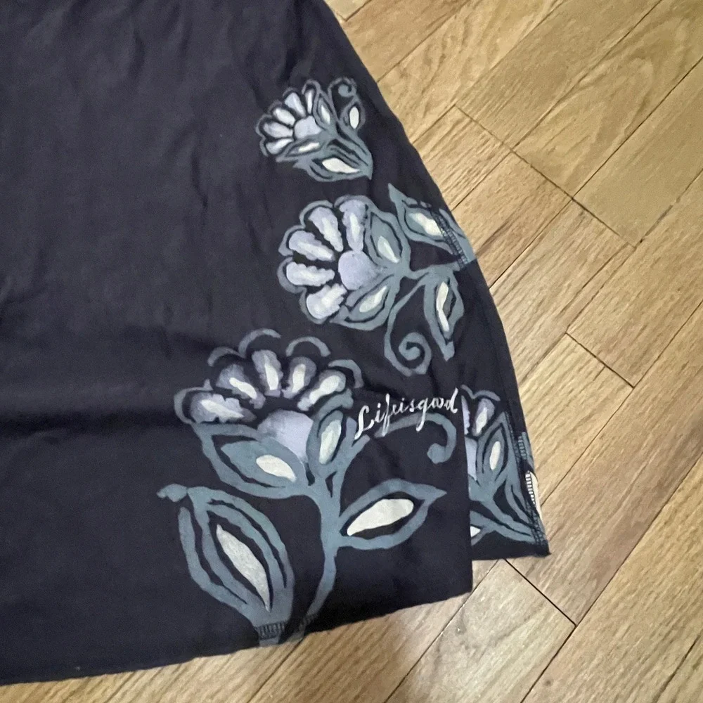 Life Is Good brown A-Line Skirt with Painted Floral Motifs